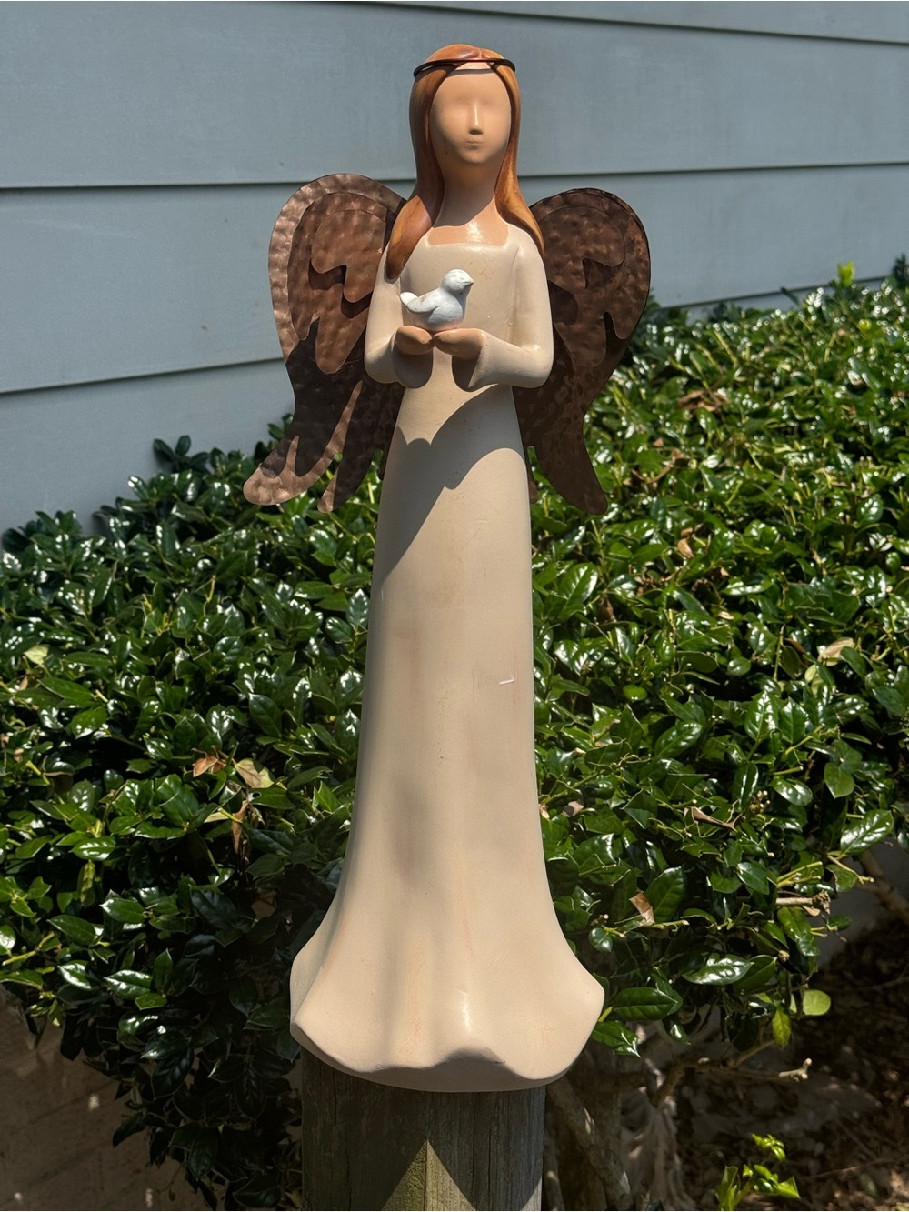 Neutral Angel Figurine with Copper Wings - Home Art